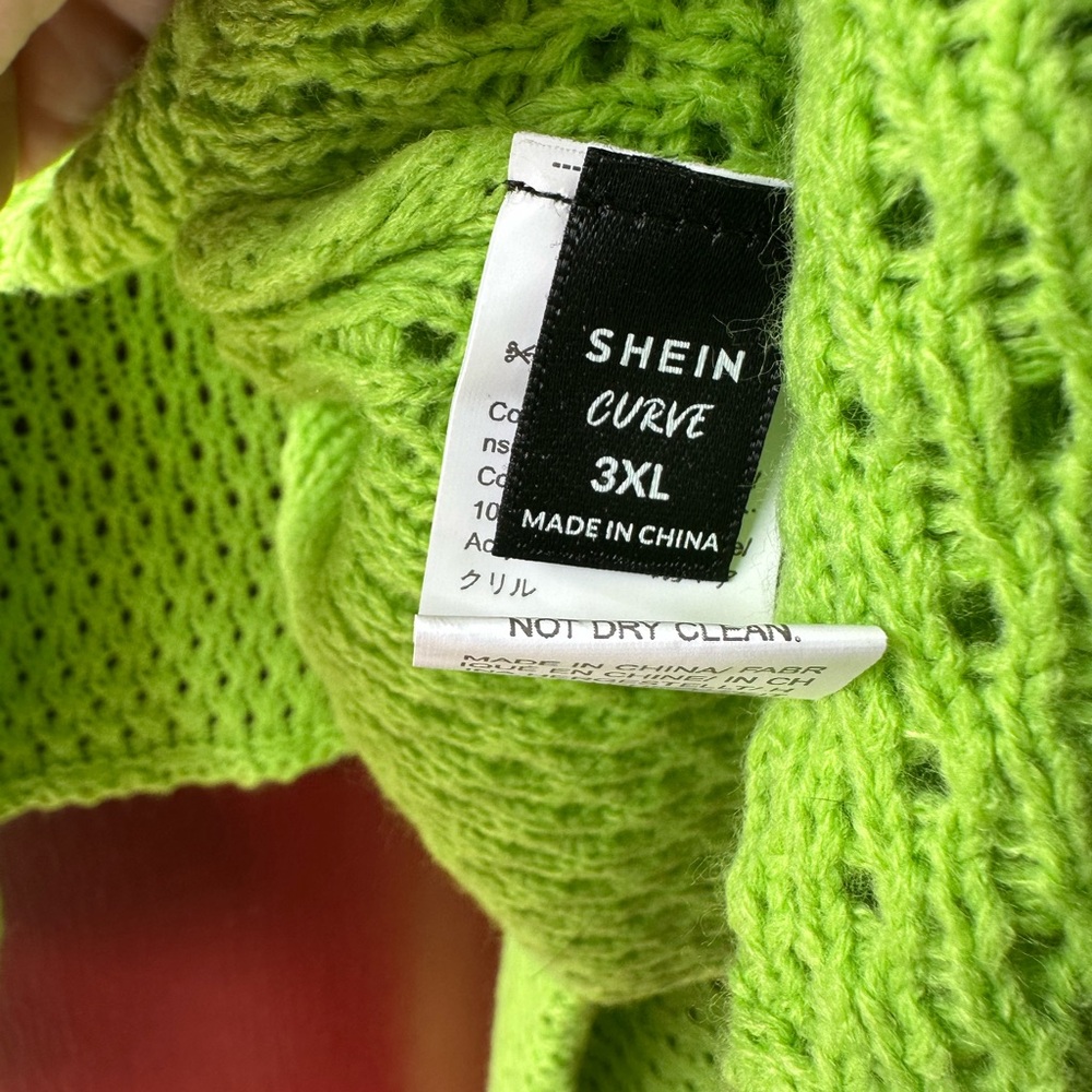 SHEIN Neon Green Open-Knit Tie-Front Sweater Cardigan - Picture 2 of 5